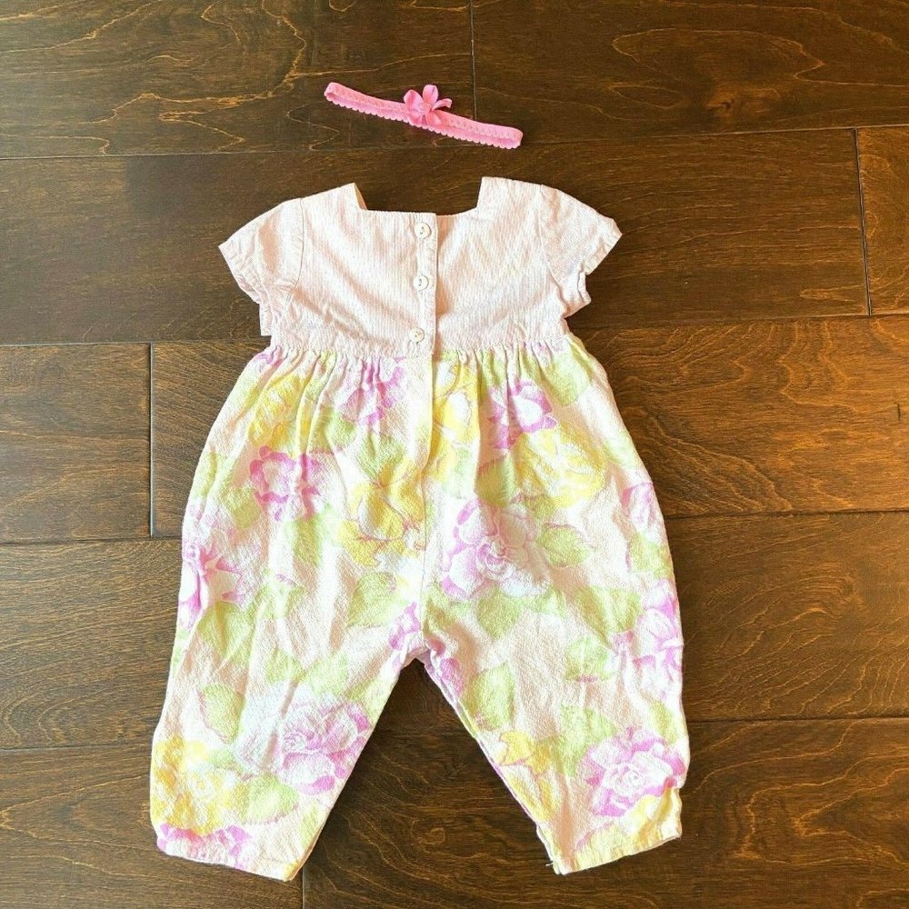 Baby Lulu Girls Pink Floral One Piece 9 Months Rom - Picture 2 of 6